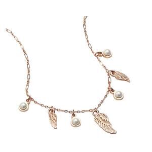 Alex + Ani Angel Wing + Pearl Delicate Necklace Rose Gold Finish 18" NEW